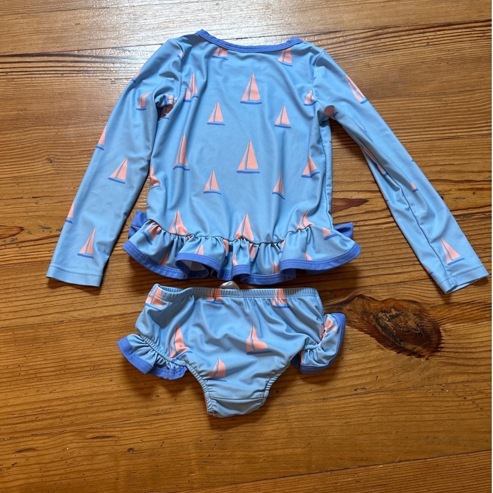 Little Mainer Rash Guard Set Kids Blue Good Sailboat Ruffle 2 Piece SIZE 6 - Picture 5 of 5